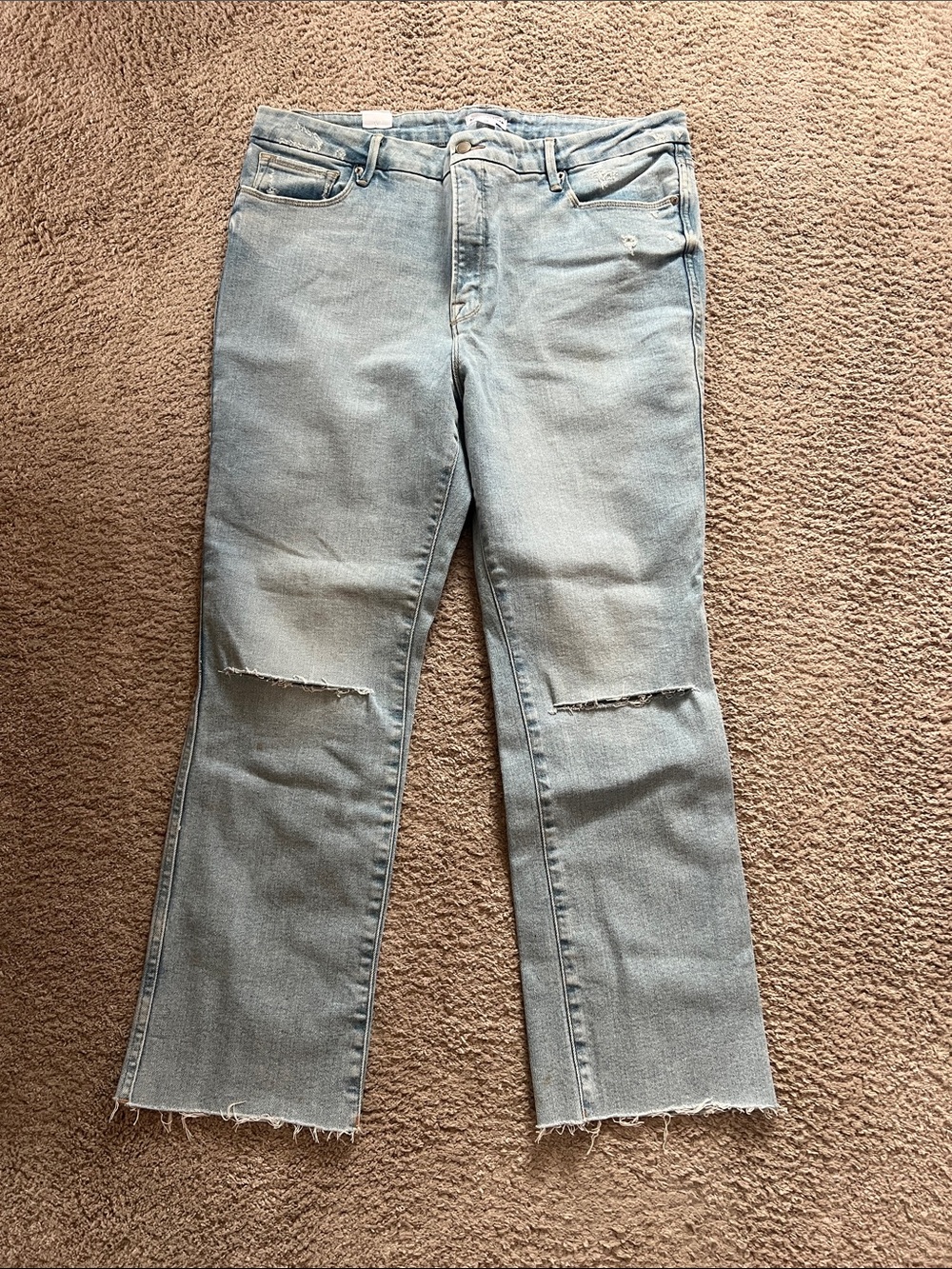 Light Blue Good American Distressed Straight-Leg Jeans